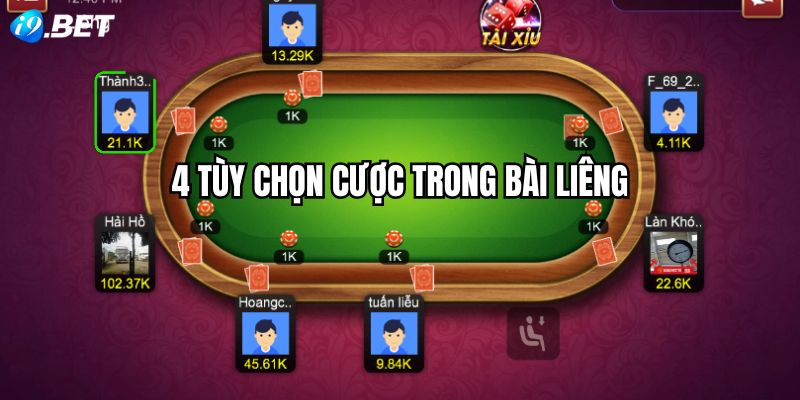 Luật chơi bài liêng quy định có 4 tùy chọn đặt cược